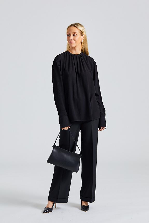 Toteme Gathered-Neck Crepe Blouse Black